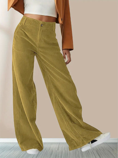 Dames Élégante, large pantalon chino avec poches pratiques et taille haute Chic und Stil