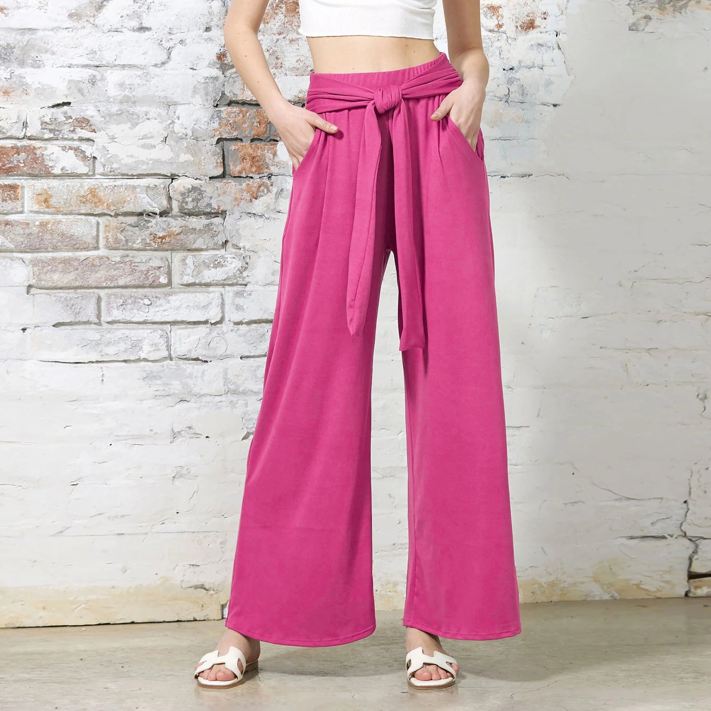 Loose jersey pants for women with a tie belt and high waist Chic and Style