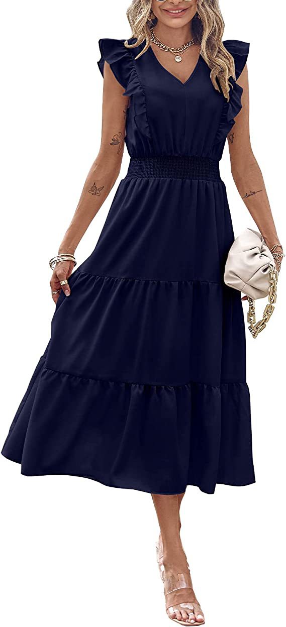 Robe maxi pour femmes avec détails en volants et taille élastique Chic und Stil