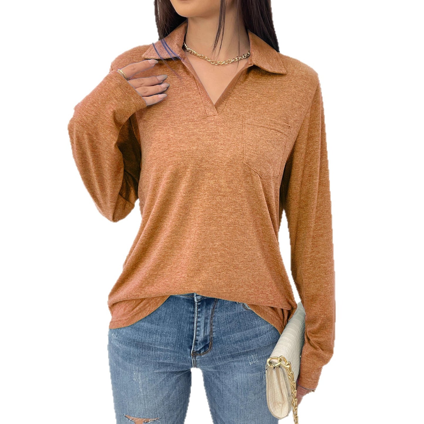 Blouse à manches longues pour femmes avec col moderne et poche poitrine Chic und Stil