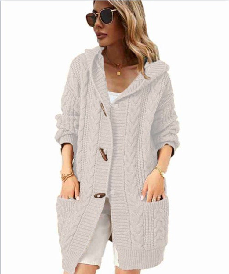 Dames Grand cardigan en tricot avec capuche et grandes poches Chic und Stil