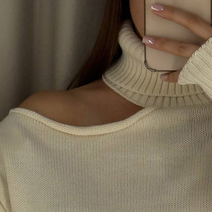 Pull oversized pour femmes avec encolure asymétrique et col haut Chic und Stil