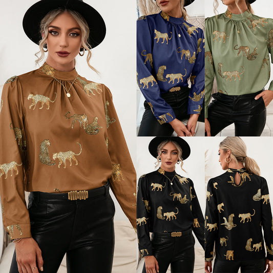 Blouse femme avec imprimé animal glamour et col montant élégant Chic und Stil