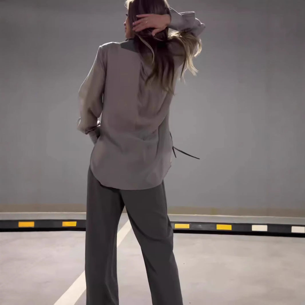 Dames Élégant ensemble de blazer enroulé avec pantalons larges Chic und Stil