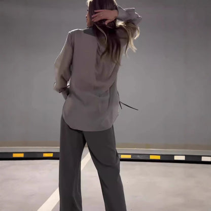 Dames Élégant ensemble de blazer enroulé avec pantalons larges Chic und Stil