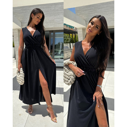 Robe maxi portefeuille à fente haute pour femmes Chic und Stil