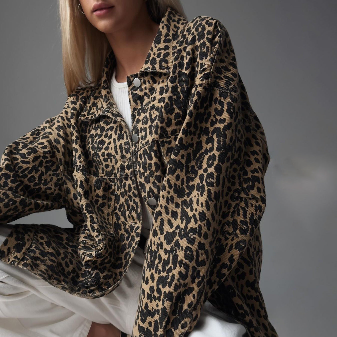 Oversized denim jacket for women with animal print Chic and Style