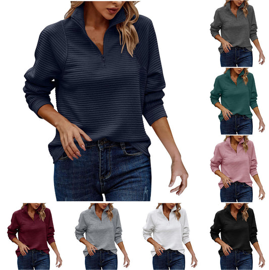 Pull en waffle à col montant et zip pour femmes Chic und Stil