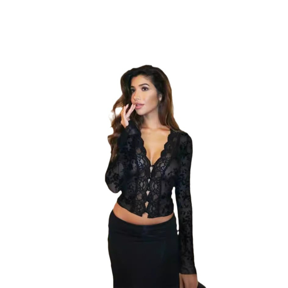 Blouse en dentelle pour femmes avec motif léopard et volants romantiques Chic und Stil