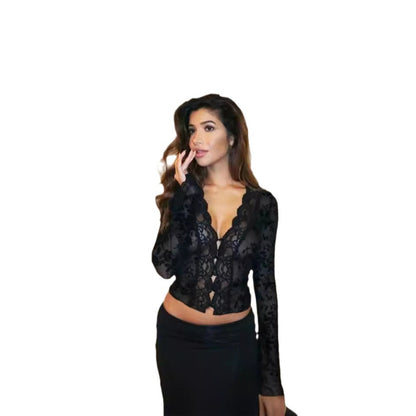 Blouse en dentelle pour femmes avec motif léopard et volants romantiques Chic und Stil