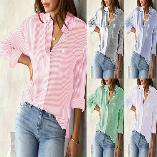 Blouse à manches longues pour femme avec de fines rayures et poche poitrine Chic und Stil