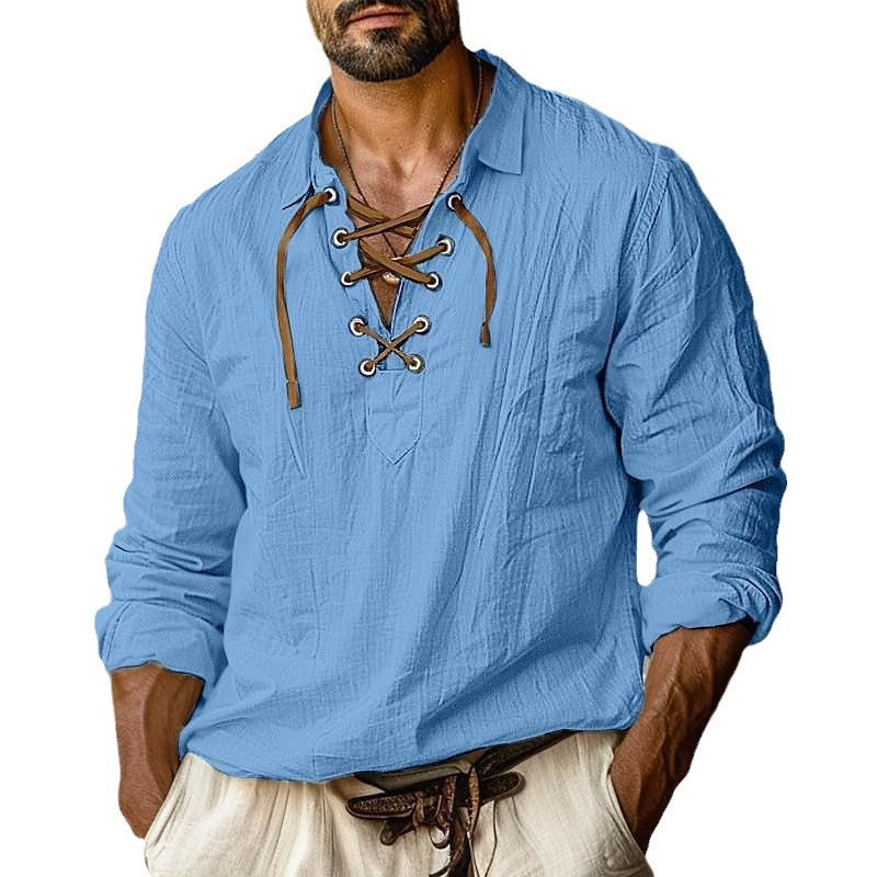 Chemise décontractée à manches longues pour hommes avec un élégant laçage Chic und Stil