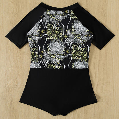 Ladies Short Sleeve Zip-Up Swimsuit Chic and Style