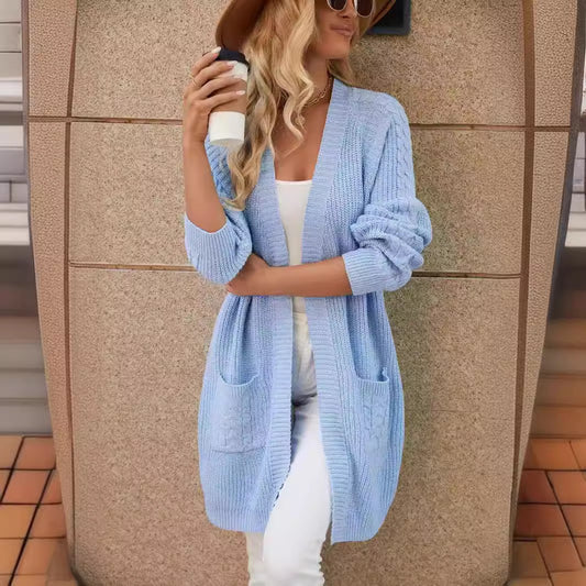 Dames gilet long en tricot aérien avec poches pratiques Chic und Stil