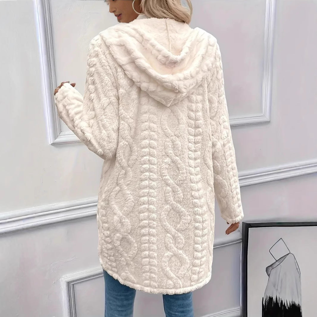 Fuzzy jacket for ladies with hood and button closure Chic und Stil