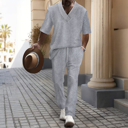 Costume de loisirs pour hommes avec décolleté en V luxueux et motif attrayant Chic und Stil