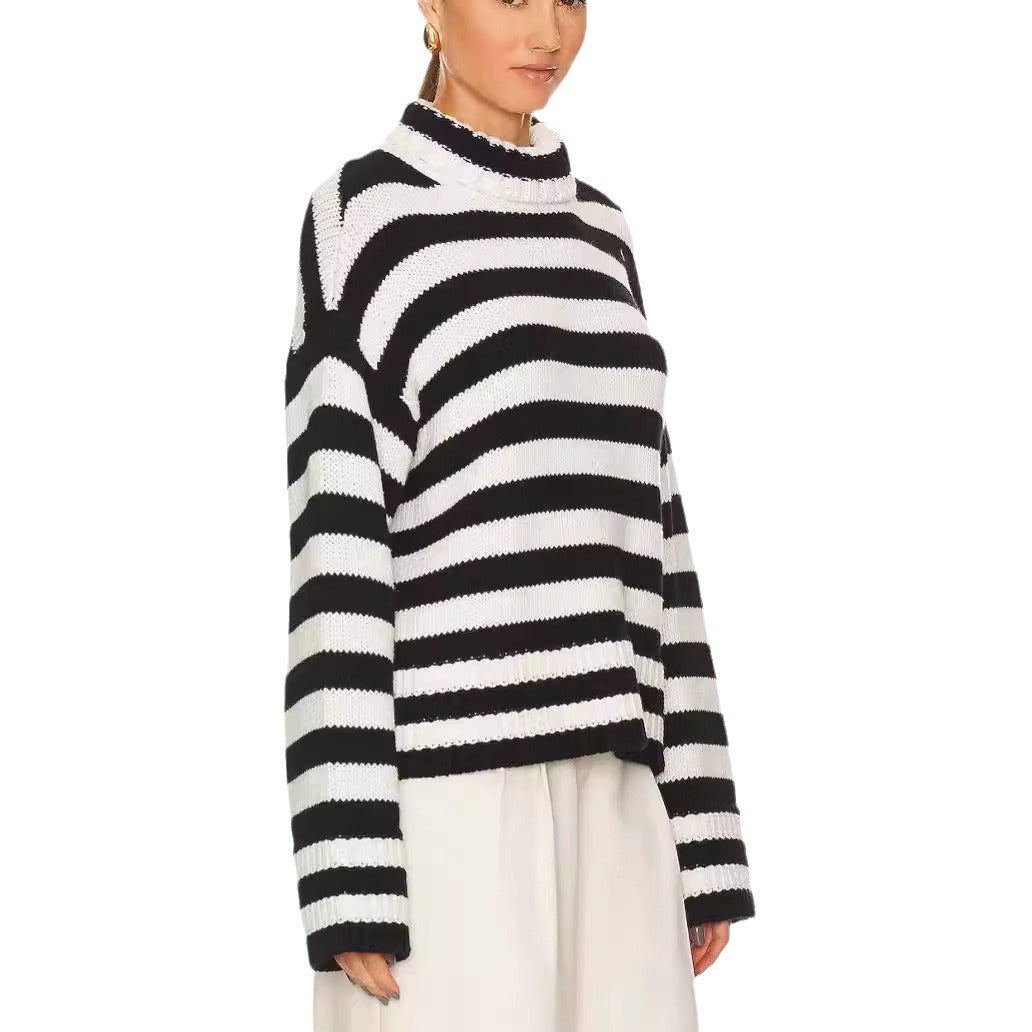 Pullover court pour femmes avec larges rayures Chic und Stil