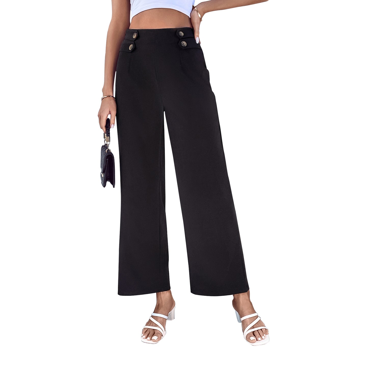 High-waisted palazzo pants for women with elegant button details Chic and Style