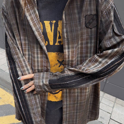 Dames décontractée à carreaux oversize chemise veste Chic und Stil