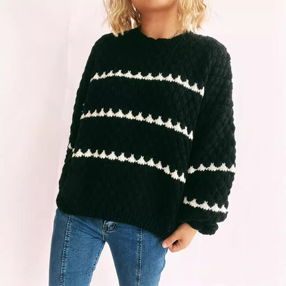 Pull en gros tricot pour femmes avec des rayures contrastantes Chic und Stil