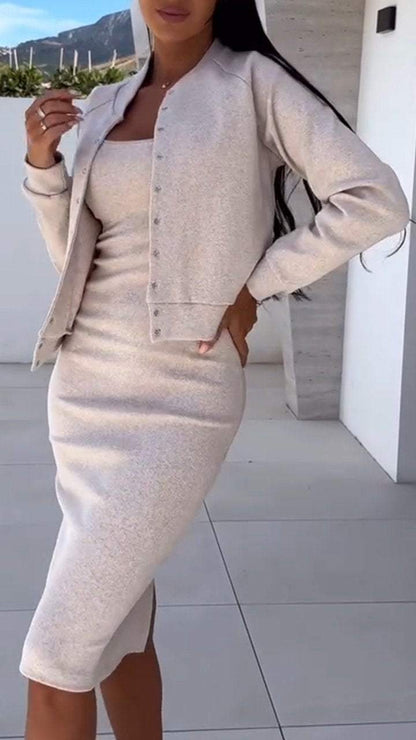 Femme ensemble de robe de sweatshirt à la mode et veste Chic und Stil