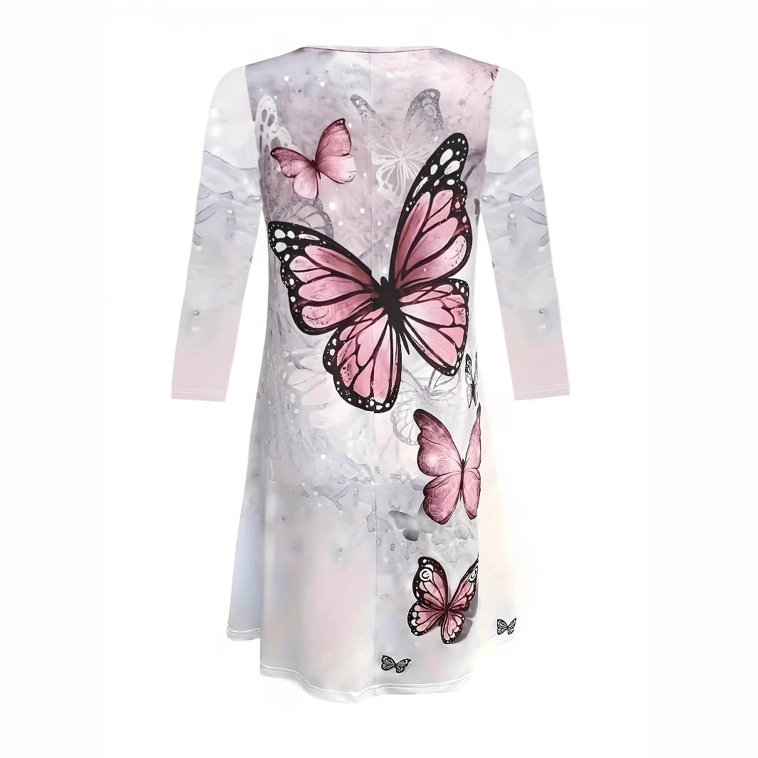 Robe de loisirs pour femmes avec design floral de papillon et coupe décontractée Chic und Stil