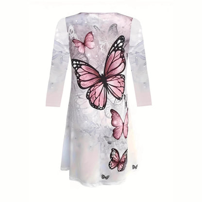 Robe de loisirs pour femmes avec design floral de papillon et coupe décontractée Chic und Stil