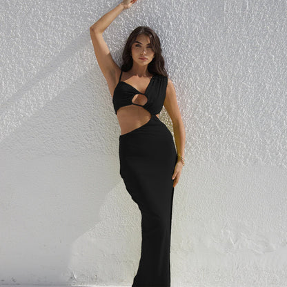 Robe maxi ajustée pour femmes avec coupe asymétrique et détails découpés Chic und Stil