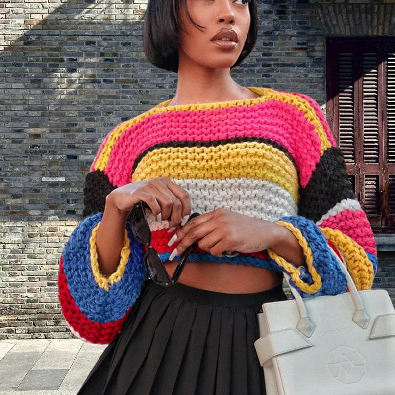 Dames Haut tricot court coloré Chic und Stil