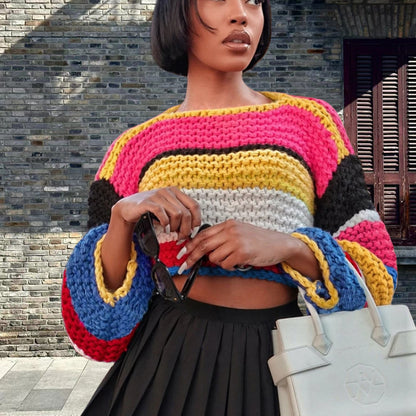 Dames Haut tricot court coloré Chic und Stil