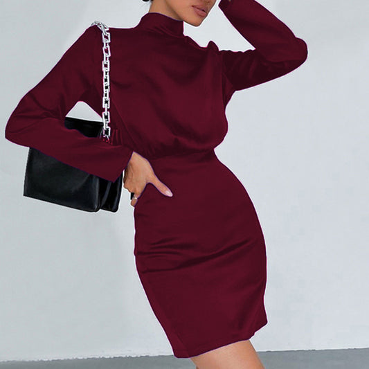 Dames Robe Minuscule Élégante avec Col Montant et Manches Longues Chic und Stil