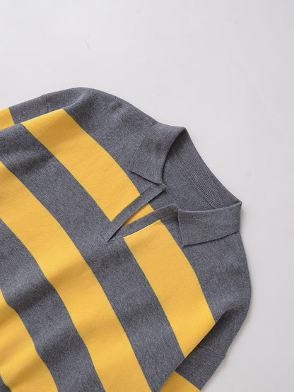 Pull en tricot décontracté pour femmes avec des rayures stylisées et un col polo Chic und Stil