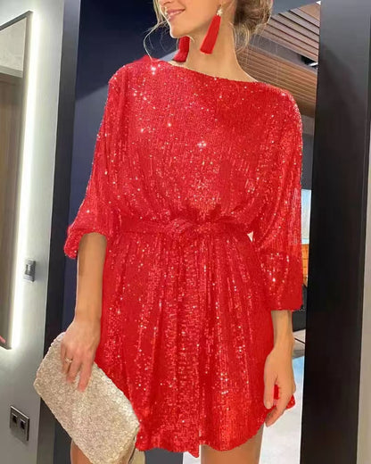 Robe mini scintillante pour femmes à manches longues et tissu brillant Chic und Stil