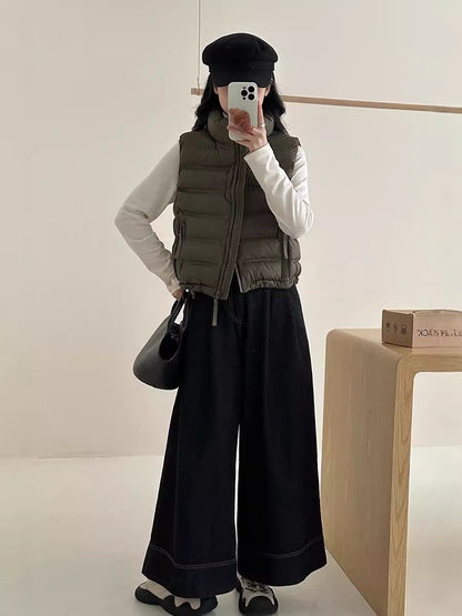 Dames gilet matelassé avec cordon de taille ajustable et poches pratiques Chic und Stil