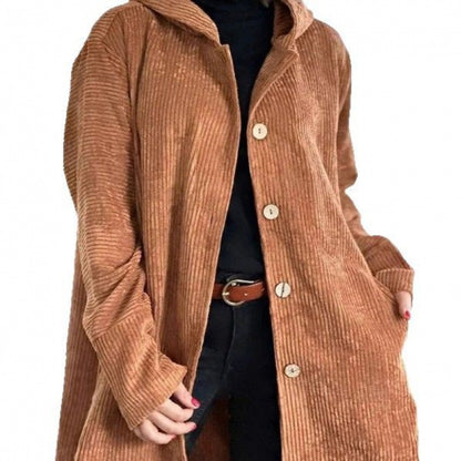 Dames décontractées capuche en tricot côtelé Chic und Stil