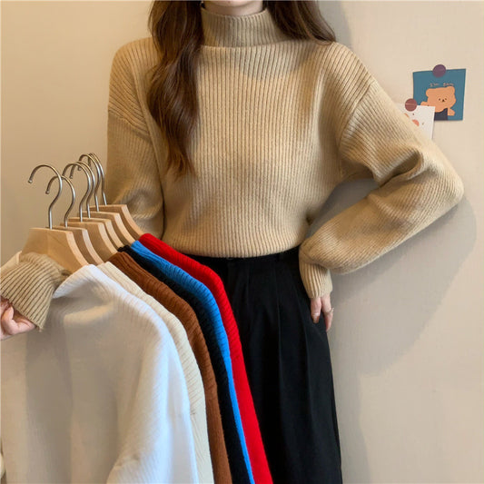 Pull femme tendance avec col montant et structure côtelée Chic und Stil