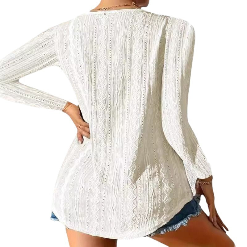 Chemisier à manches longues pour femmes avec design texturé et détails de boutons Chic und Stil