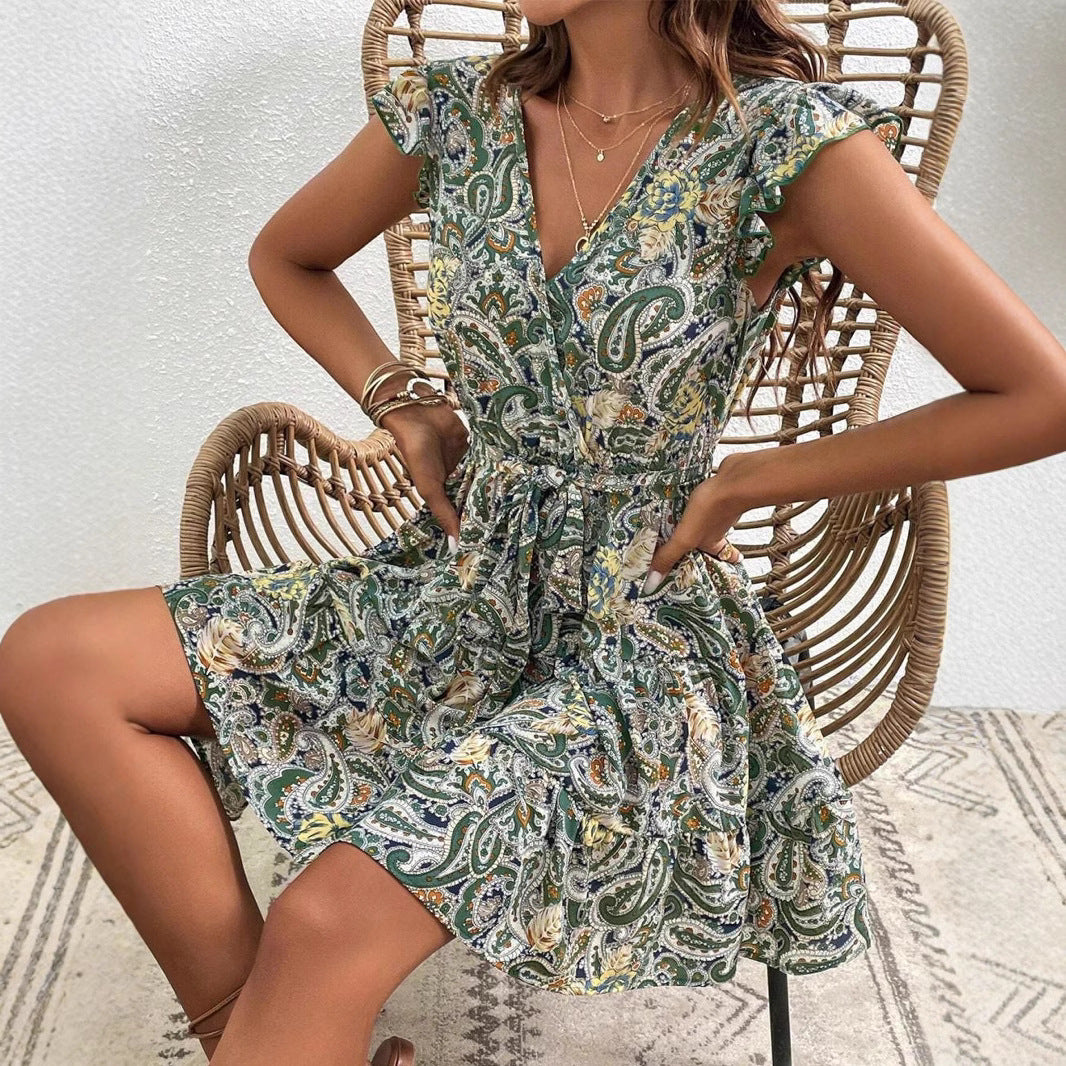Dames Robe Mini Imprimé Paisley Fluide Chic und Stil
