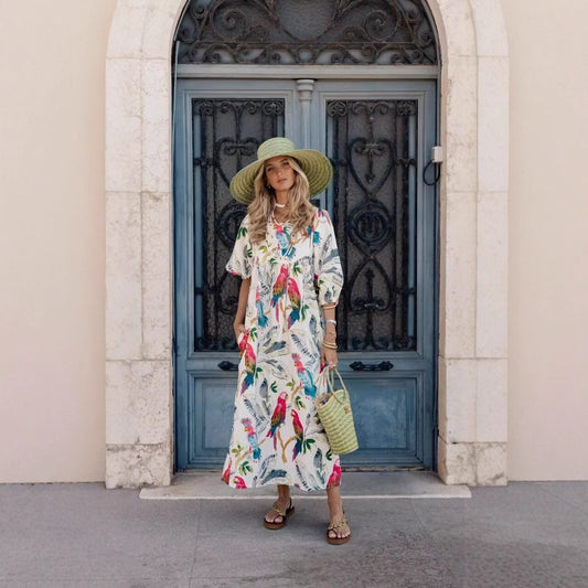 Robe maxi femme avec motifs floraux et manches aérées Chic und Stil