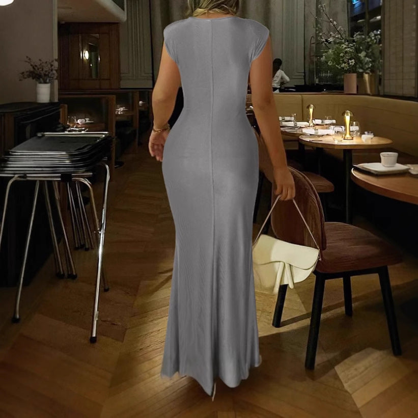 Dames Robe Maxi Wrap Élégante avec Détail Volant Latéral Chic und Stil