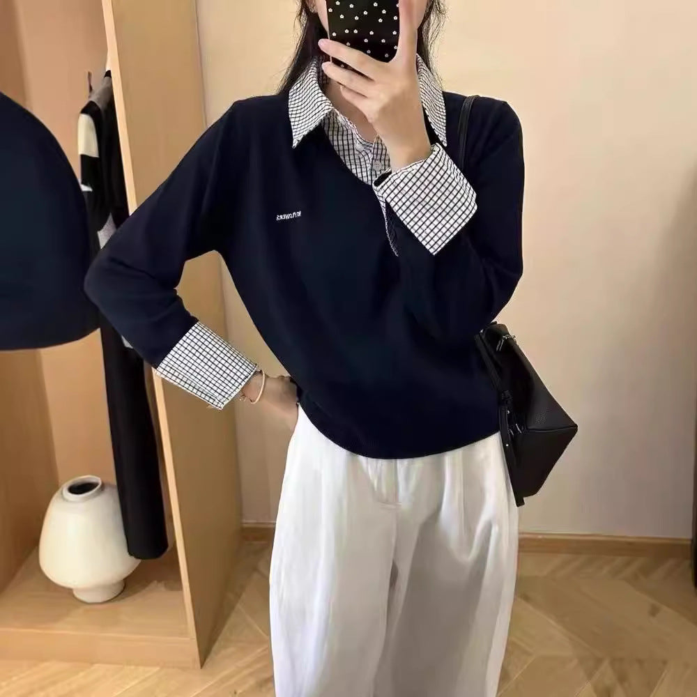 Pull V décontracté pour dames avec col chemise et design original Chic und Stil