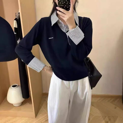 Pull V décontracté pour dames avec col chemise et design original Chic und Stil