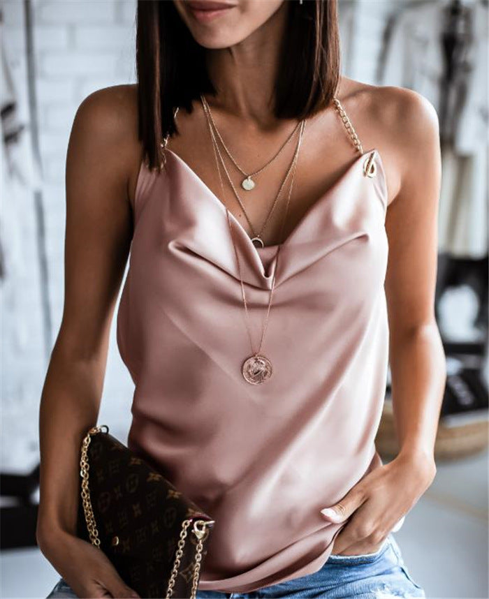 Dames Élégant Top avec décolleté en V profond et détails en chaîne Chic und Stil