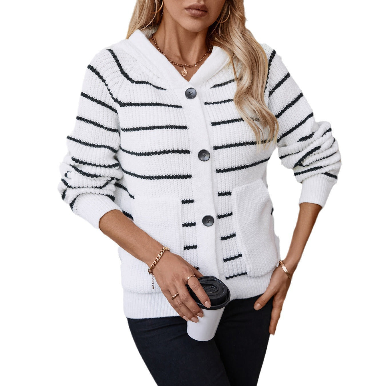 Veste à rayures pour femmes avec capuche et poches Chic und Stil