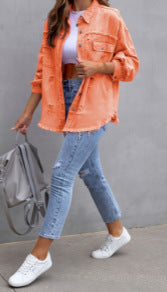 Ladies stylish overshirt jacket with fringed hem Chic and Style
