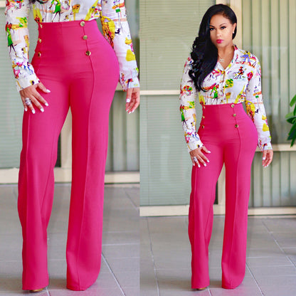 High-waisted Palazzo pants for women with decorative button details Chic and Style