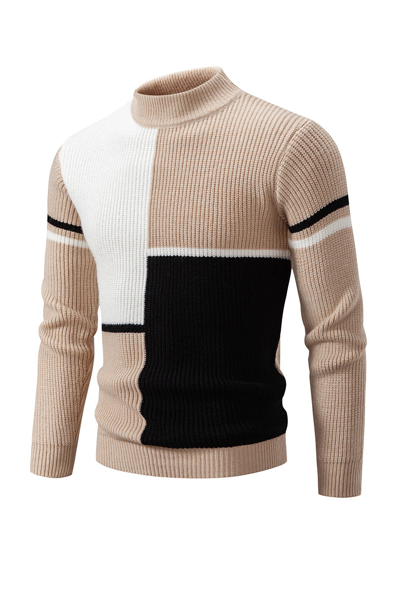 Pull en tricot pour hommes avec un design color block à la mode et un col élevé Chic und Stil