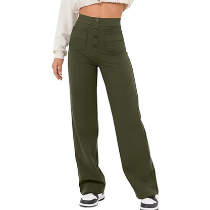 Chic and Style elegant high-waisted lounge pants for women with large pockets and button closure