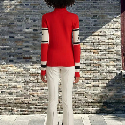 Dames pull-over en tricot à col montant et inscription remarquable Chic und Stil