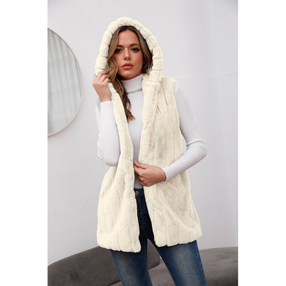 Dames Élégant Gilet à Capuche en Fourrure Synthétique Chic und Stil